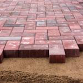 Paving with red cement blocks