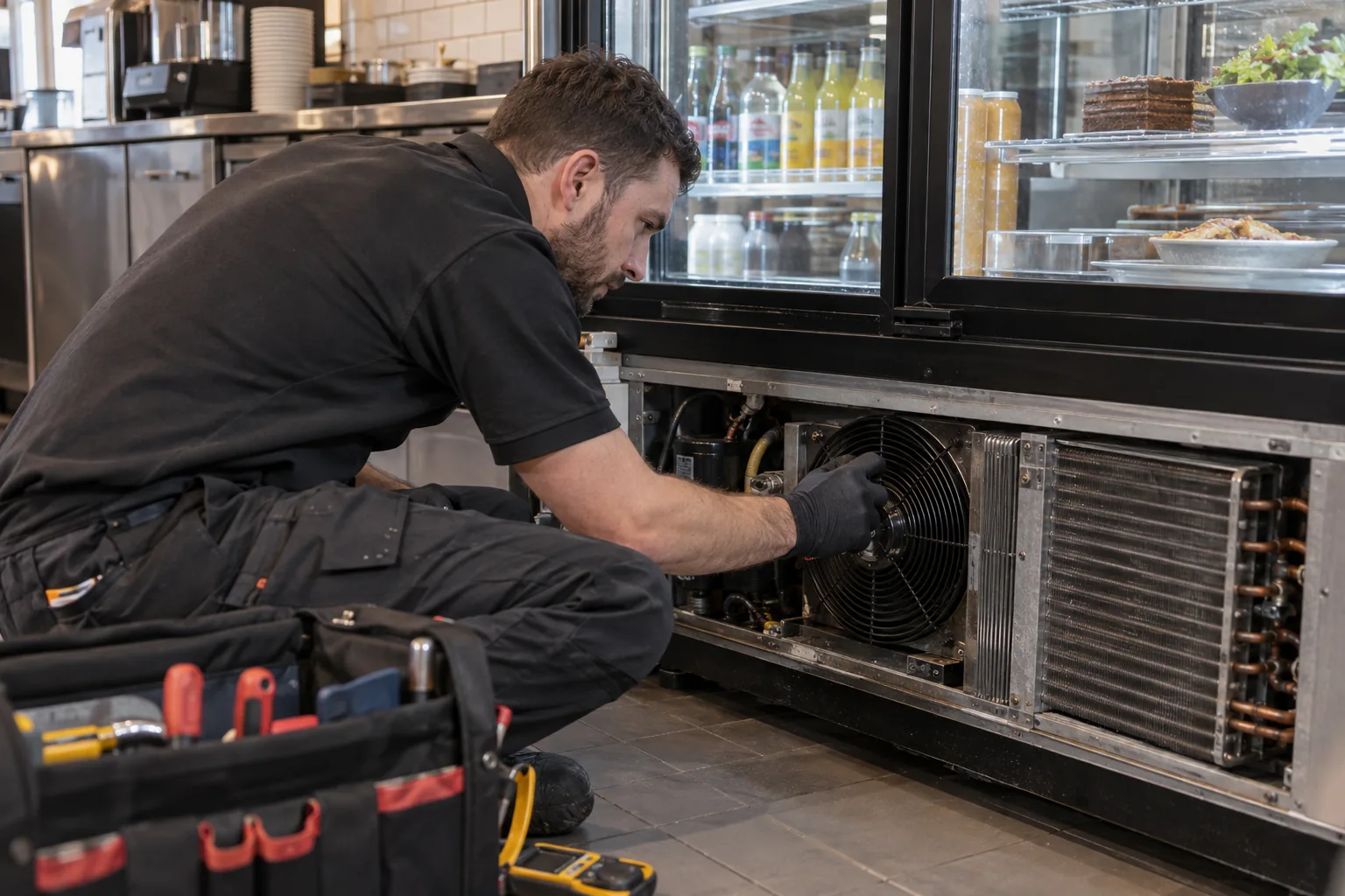 Commercial fridge repair work detail in London