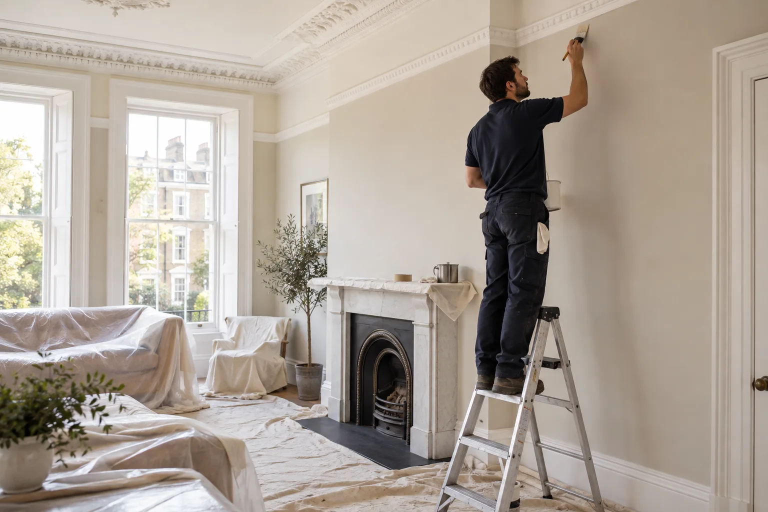 Careful preparation for interior repair and decorating work in a home