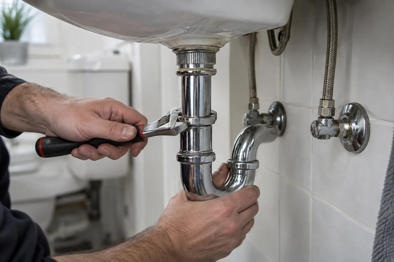 Hand tools used to adjust a household plumbing connection