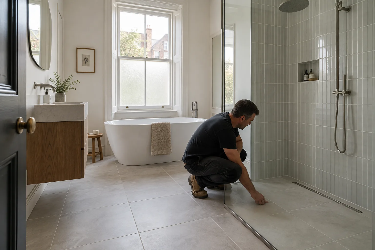 Neatly aligned tiles and finished grout in an interior