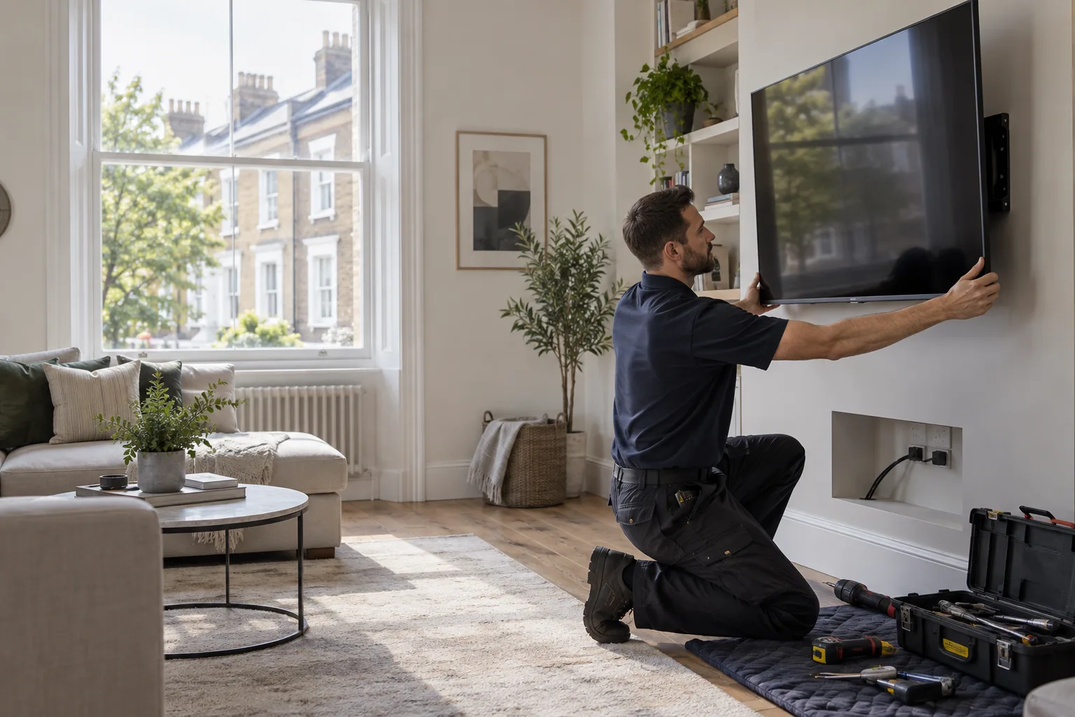 TV installation professional working in a London property
