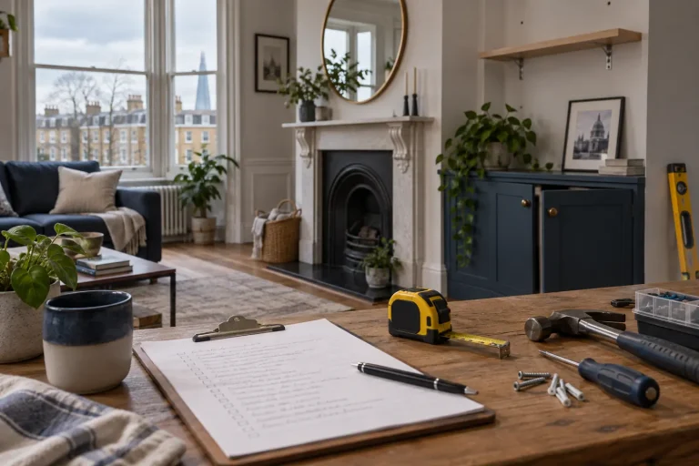 Handyman job checklist and tools in a London home